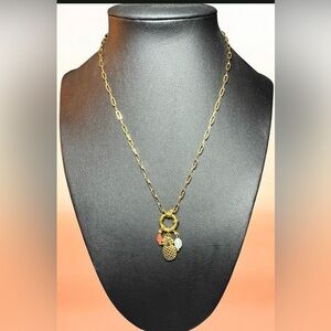 Chic Gold Necklace with Pineapple Pendant and Colorful Charms